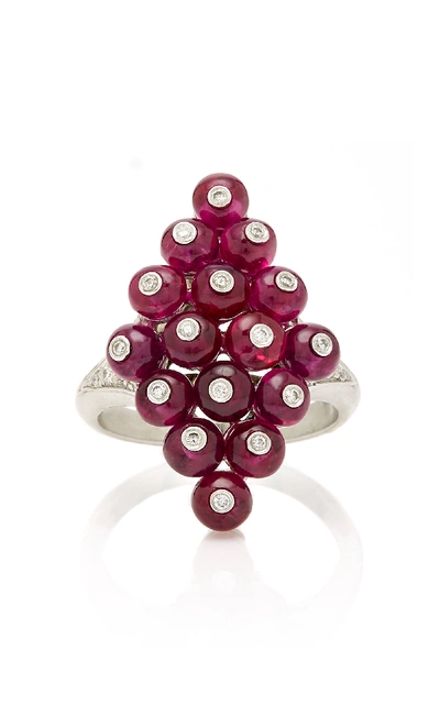 Shop Goshwara Platinum Ruby And Diamond Ring In Red