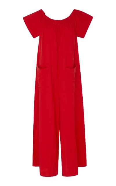 Shop Mara Hoffman Blanche Off-the-shoulder Cotton Jumpsuit In Red