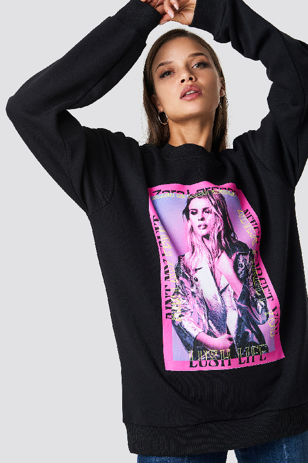 Zara Larsson Front Print Unisex Sweatshirt - Black | ModeSens