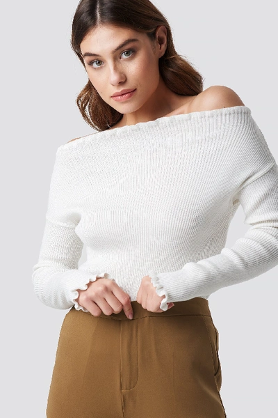 Shop Na-kd Knitted Frill Off Shoulder Sweater - White In Offwhite