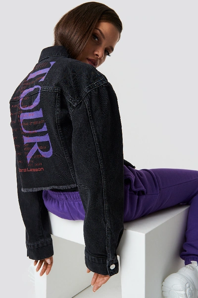 Shop Zara Larsson Cropped Oversized Denim Jacket - Black