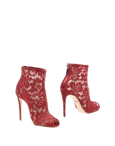 Shop Dolce & Gabbana Woman Ankle Boots Brick Red Size 10.5 Viscose, Cotton, Polyamide