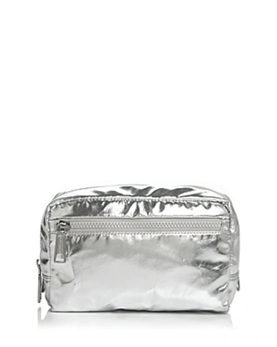 Shop Rebecca Minkoff Metallic Nylon Cosmetics Pouch In Silver/silver