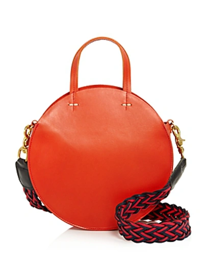 Shop Clare V Alistair Petite Leather Circle Crossbody In Red/gold