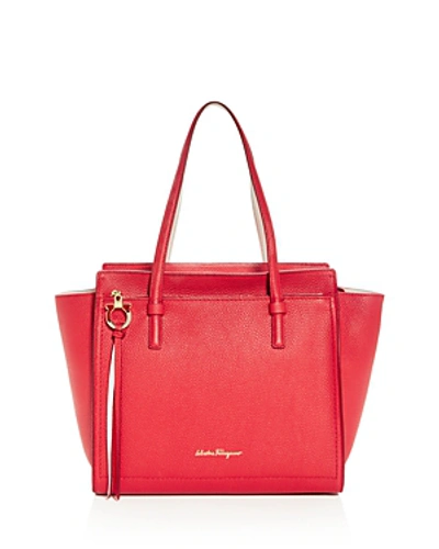 Shop Ferragamo Amy Medium Leather Shoulder Bag In Flame Red/gold