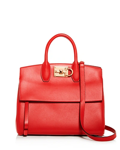 Shop Ferragamo Studio Medium Leather Convertible Shoulder Bag In Lipstick Red/gold
