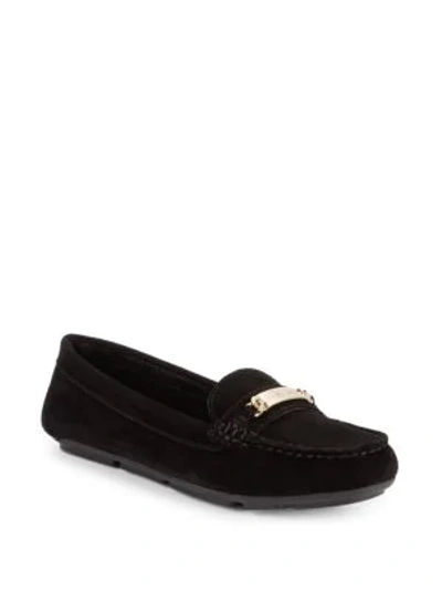 Shop Calvin Klein Lunasi Suede Loafers In Black