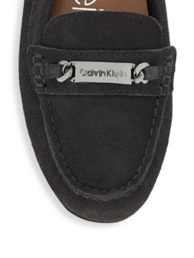 Shop Calvin Klein Lunasi Suede Loafers In Black