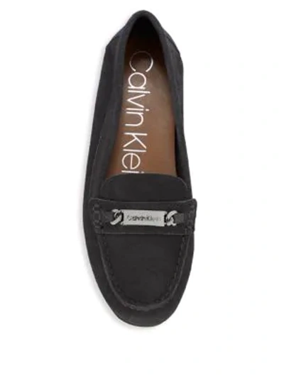 Shop Calvin Klein Lunasi Suede Loafers In Black