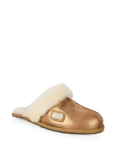 Shop Australia Luxe Collective Shearling & Leather Mule Slides In Gold