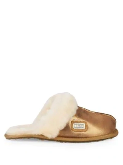 Shop Australia Luxe Collective Shearling & Leather Mule Slides In Gold