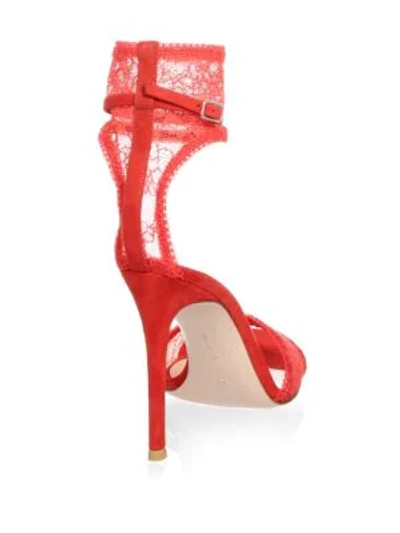 Shop Gianvito Rossi Lace Ankle Strap Sandals In Tabasco Red