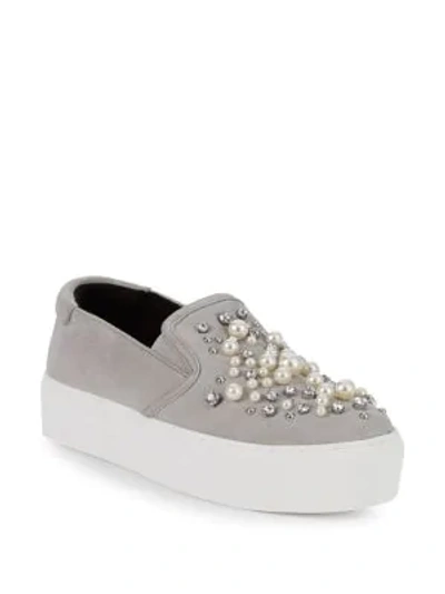 Shop Kenneth Cole Ashby Pearl Embellished Slip-ons In Grey