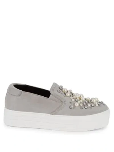 Shop Kenneth Cole Ashby Pearl Embellished Slip-ons In Grey