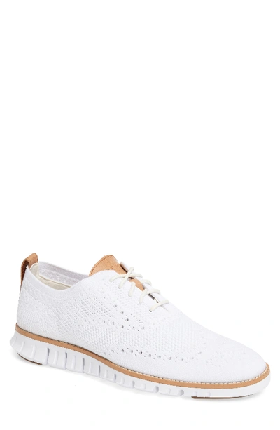 Shop Cole Haan Zerogrand Stitchlite Woven Wool Wingtip In Optic White/ Ivory