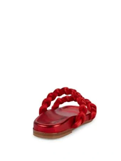 Shop Oscar De La Renta Braided Double-strap Slides In Red
