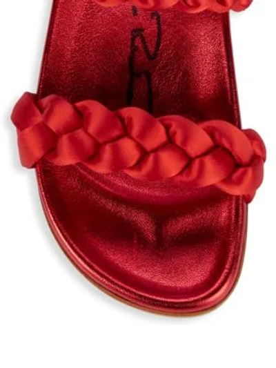 Shop Oscar De La Renta Braided Double-strap Slides In Red