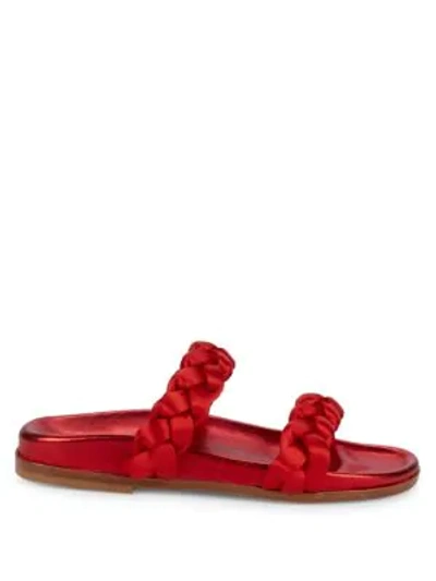 Shop Oscar De La Renta Braided Double-strap Slides In Red