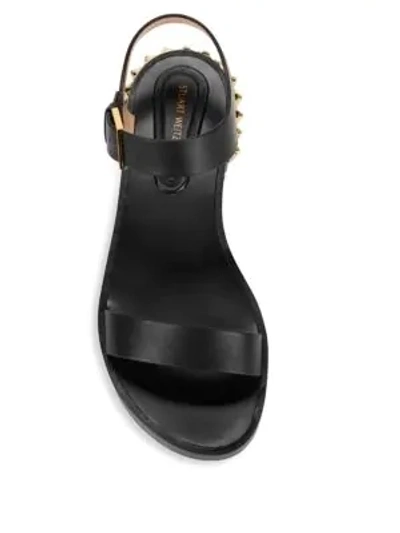 Shop Stuart Weitzman Rosewood Embellished Leather Flat Sandals In Black