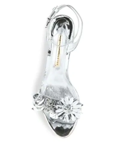 Shop Sophia Webster Lilico Floral-embellished Metallic Leather Block Heel Sandals In Silver
