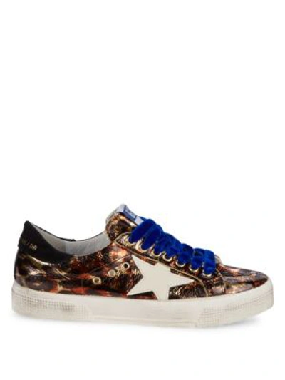 Shop Golden Goose May Superstar Leopard Print Leather Sneakers