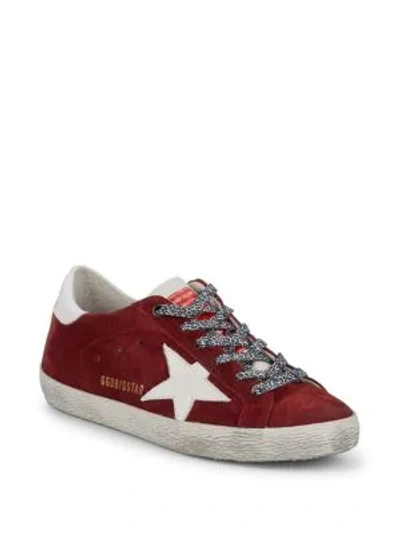 Shop Golden Goose Logo Lace-up Sneakers In Red