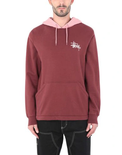 Shop Stussy Hooded Sweatshirt In Maroon