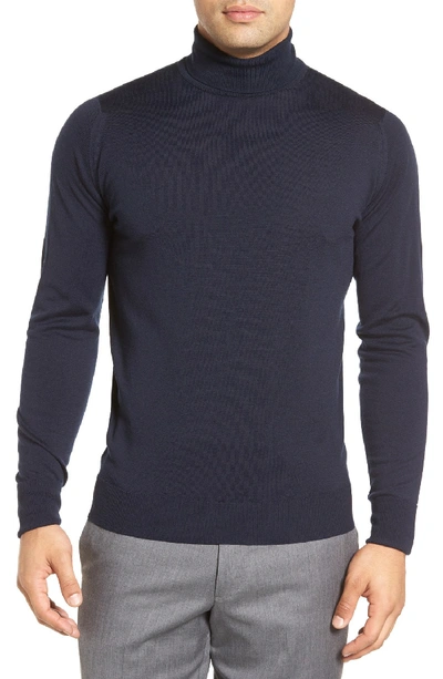 Shop John Smedley 'richards' Easy Fit Turtleneck Wool Sweater In Midnight