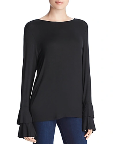Shop Alison Andrews Tiered Ruffle Sleeve Top In Black