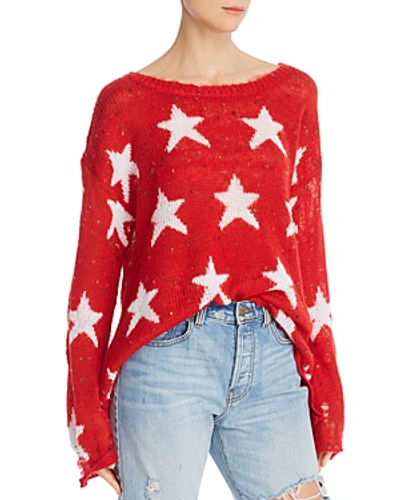 Shop Wildfox Seeing Stars Distressed Boat-neck Sweater In Scarlet