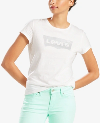 Shop Levi's Perfect Cotton Batwing Logo T-shirt In Silver Housemark Cloud Dancer