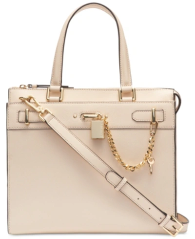 Shop Calvin Klein Roxy Leather Tote In Light Sand/gold