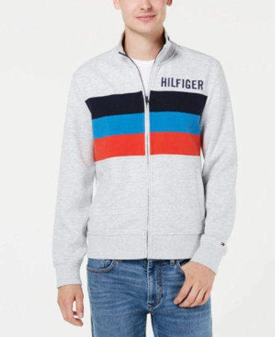 Shop Tommy Hilfiger Men's Gallen Stripe Logo Sweatshirt In Silver Heather