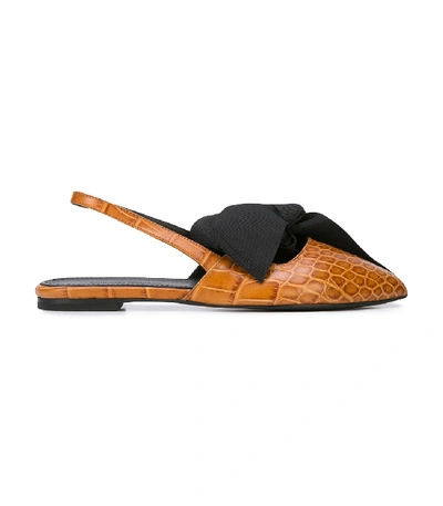 Shop Marques' Almeida Bow Detail Slingback Ballerina Flats In Brown