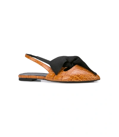 Shop Marques' Almeida Bow Detail Slingback Ballerina Flats In Brown