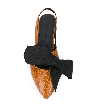 Shop Marques' Almeida Bow Detail Slingback Ballerina Flats In Brown