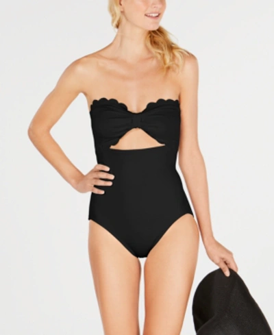 Shop Kate Spade New York Scalloped Strapless One-piece Swimsuit Women's Swimsuit In Black