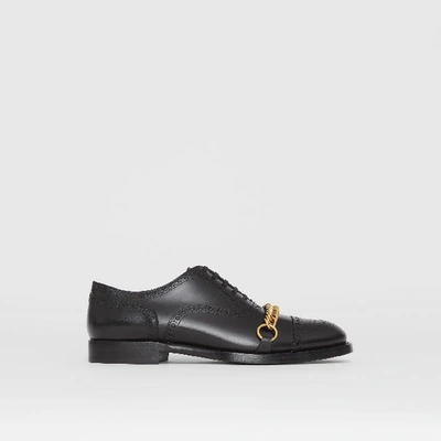 Shop Burberry Link Detail Leather Brogues In Black