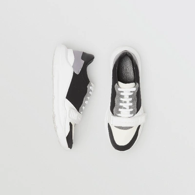 Shop Burberry Suede, Neoprene And Leather Sneakers In Black