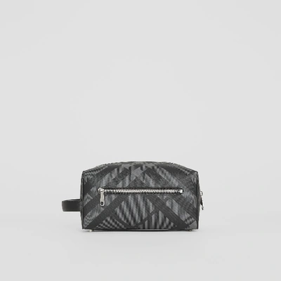 Shop Burberry Ekd London Check And Leather Pouch In Charcoal/black