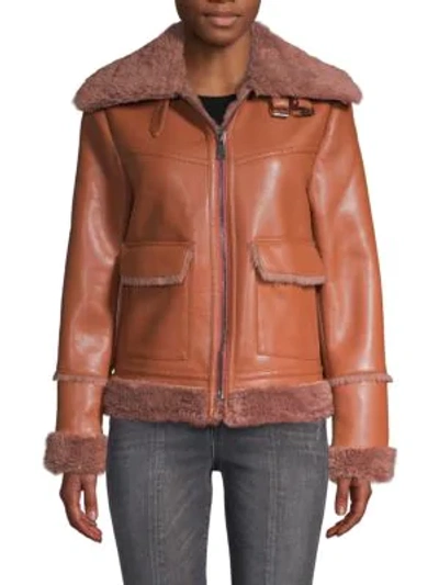 Shop Bagatelle Faux Fur-trim Faux Leather Jacket In Flamingo Multi