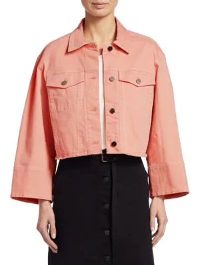 Shop Elizabeth And James Branson Cropped Denim Jacket In Peach Nectar