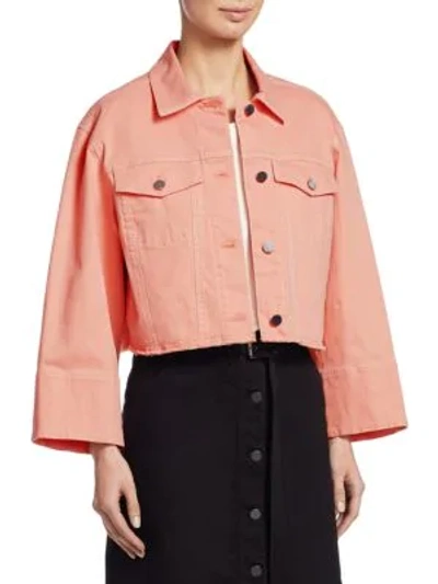 Shop Elizabeth And James Branson Cropped Denim Jacket In Peach Nectar