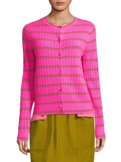 Shop Marc Jacobs Striped Cashmere Cardigan In Pink