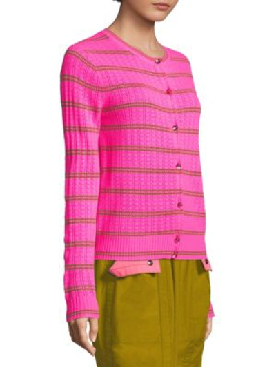 Shop Marc Jacobs Striped Cashmere Cardigan In Pink