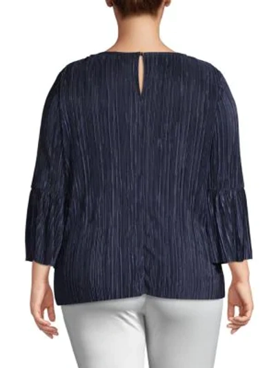 Shop Vince Camuto Plus Bell-sleeve Pleated Top In Navy Blue