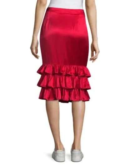 Shop Maggie Marilyn Billi Mac Silk Ruffle-hem Skirt In Cherry Red