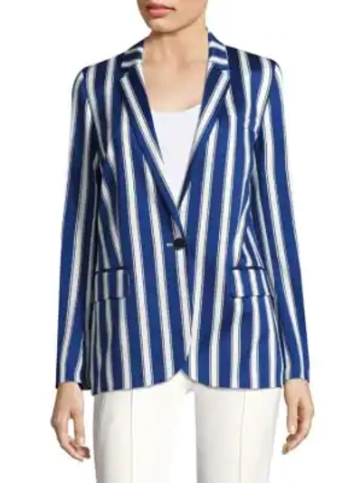Shop Escada Cabana Stripe Blazer In Blue White