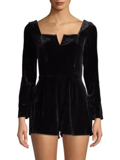 Shop Avantlook Long-sleeve Velvet Romper In Black