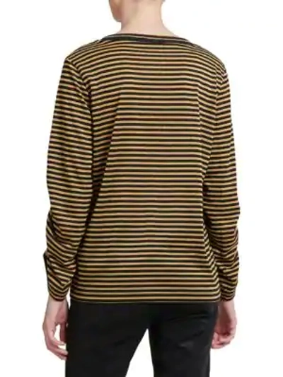 Shop Donna Karan Striped Cinched Sleeve Tee In Black